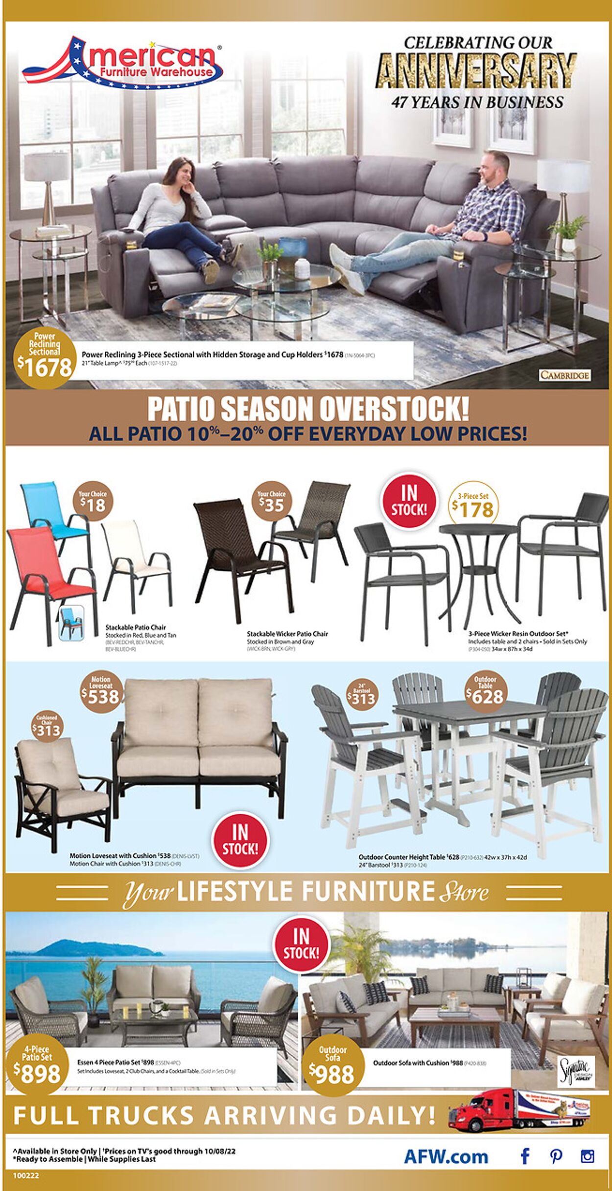 American Furniture Warehouse Ad from 10/03/2022