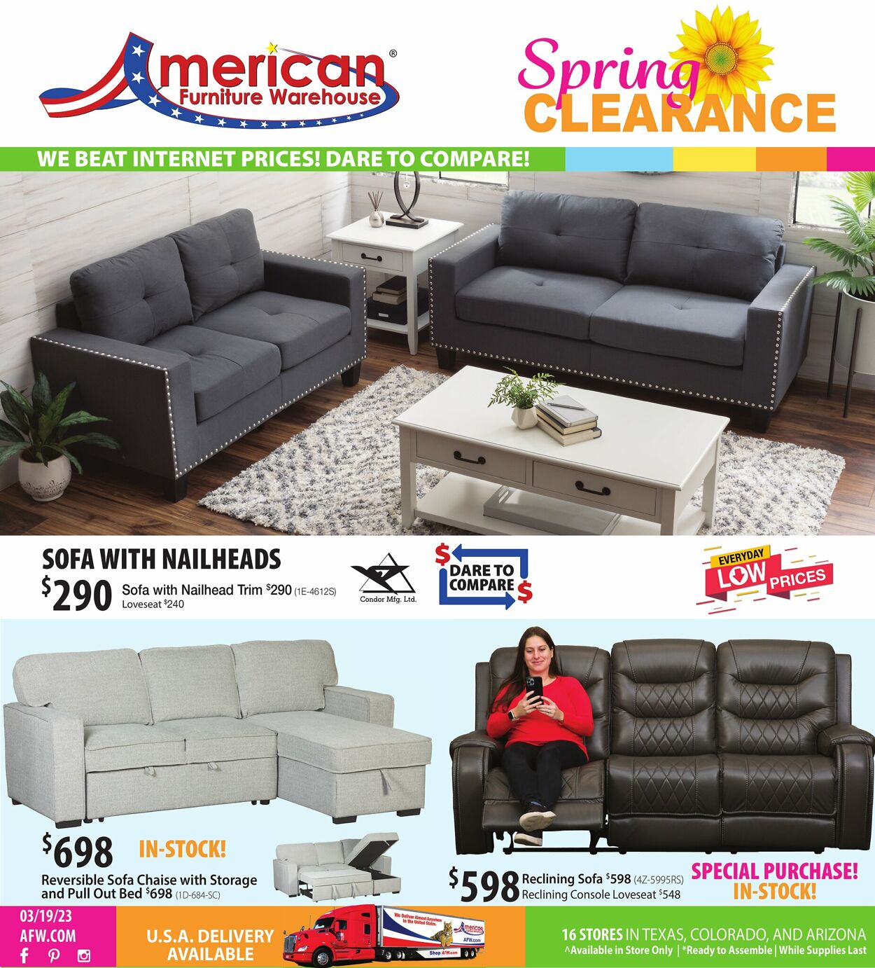 American Furniture Warehouse Ad from 03/19/2023