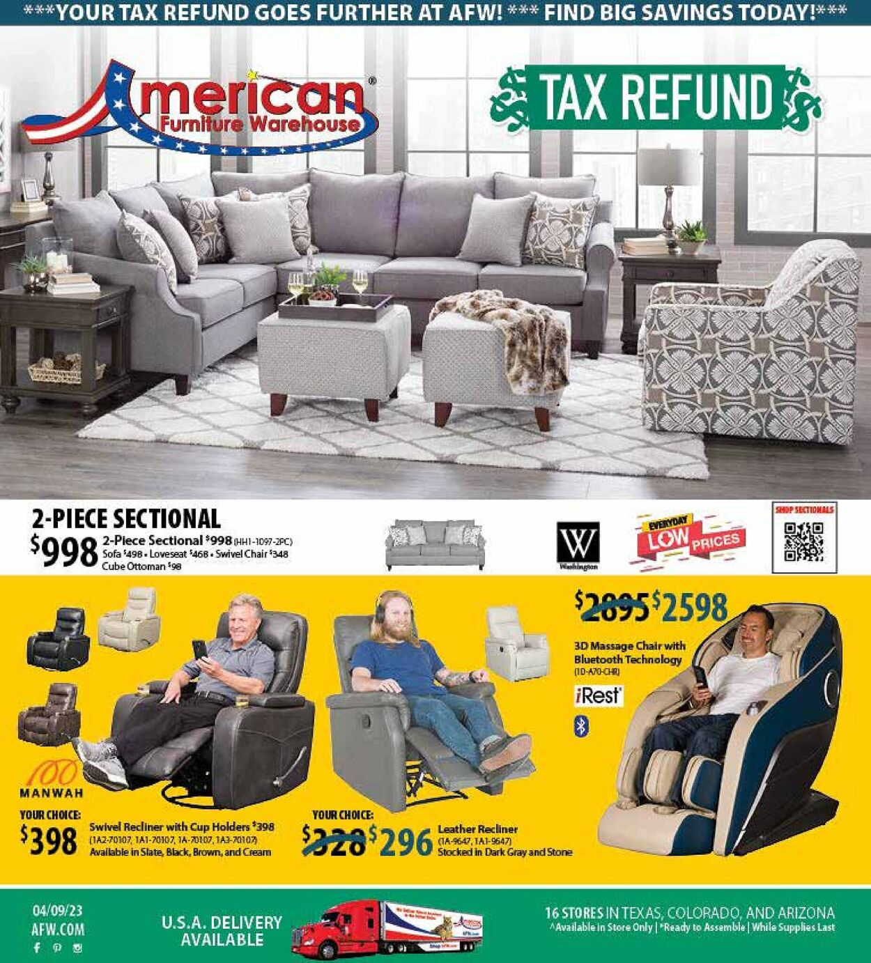 American Furniture Warehouse Ad from 04/08/2023