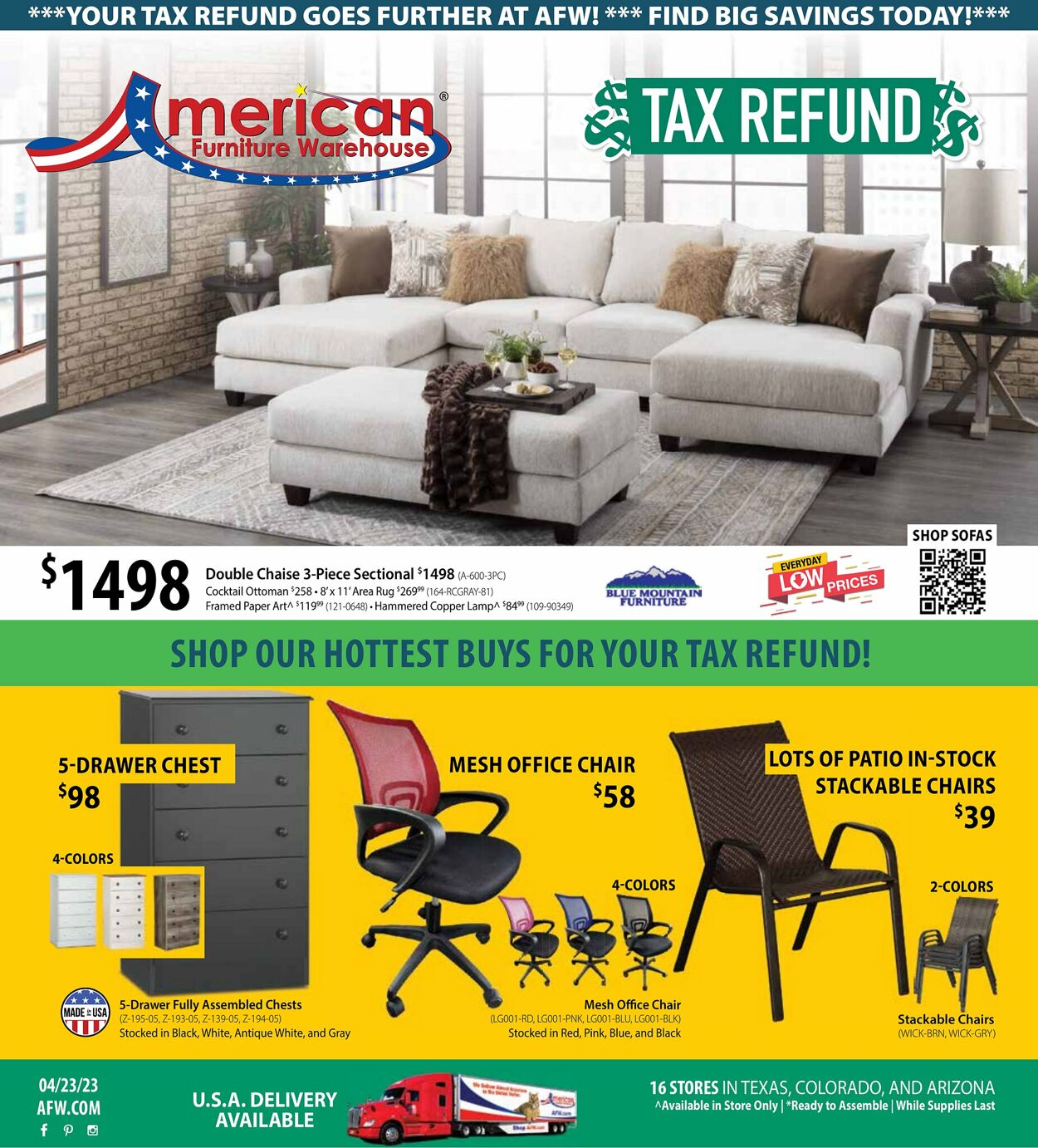 American Furniture Warehouse Ad from 04/21/2023