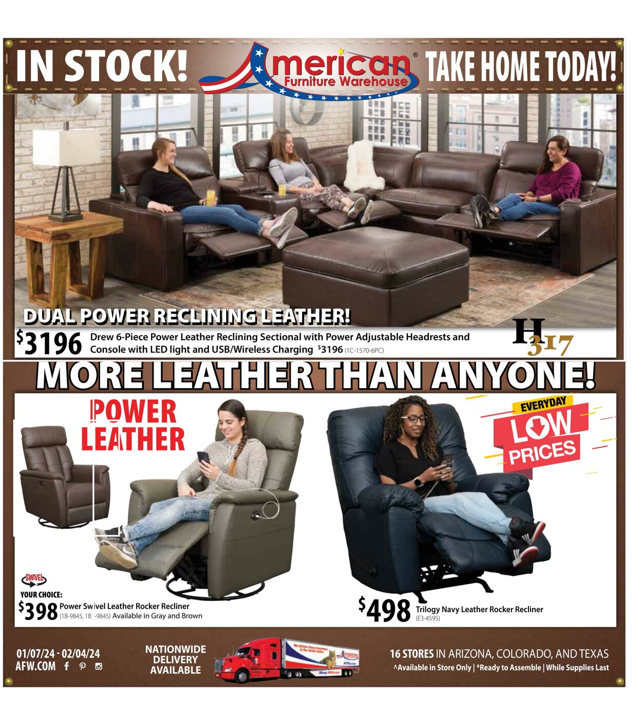 American Furniture Warehouse Ad from 01/07/2024