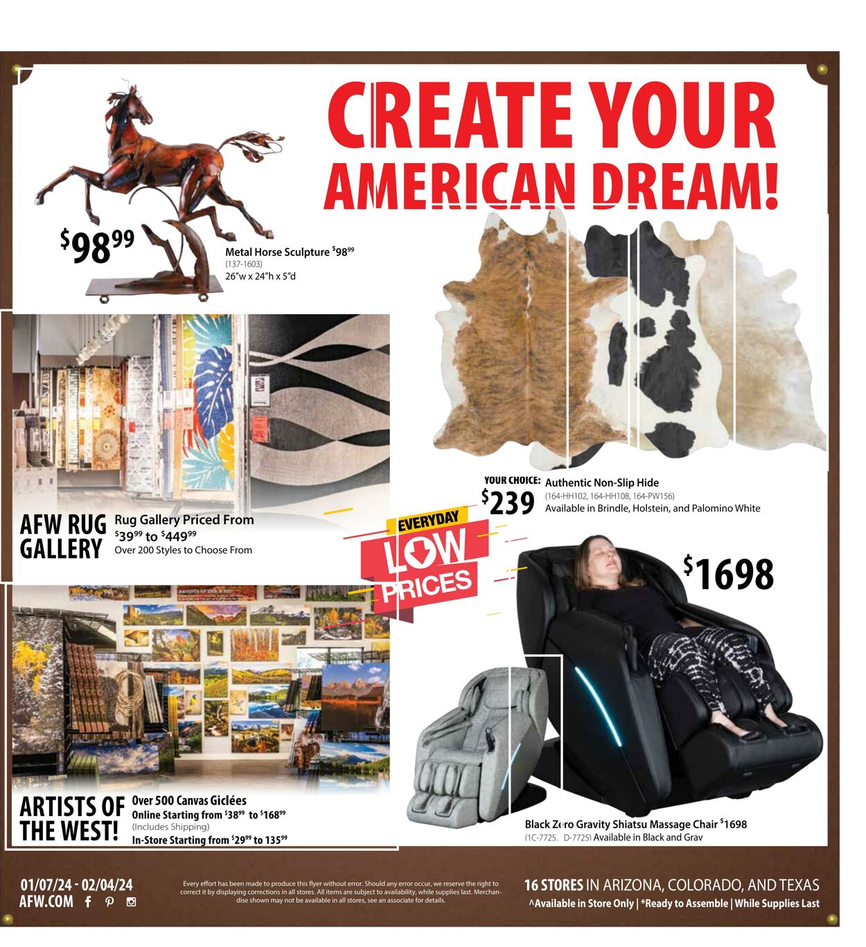 American Furniture Warehouse Ad from 01/07/2024