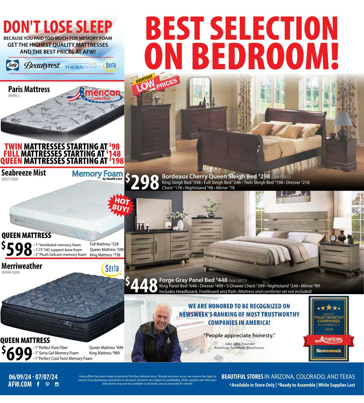 American Furniture Warehouse Ad from 06/09/2024