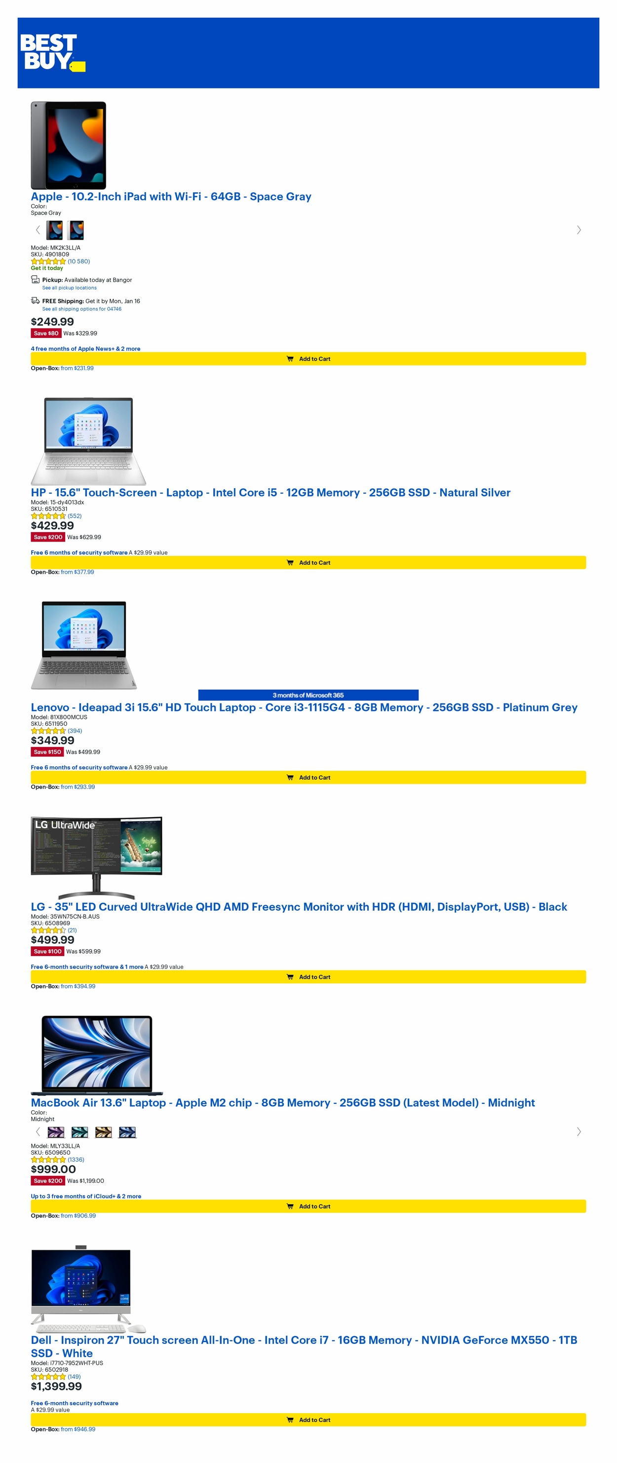Best Buy Ad from 01/13/2023
