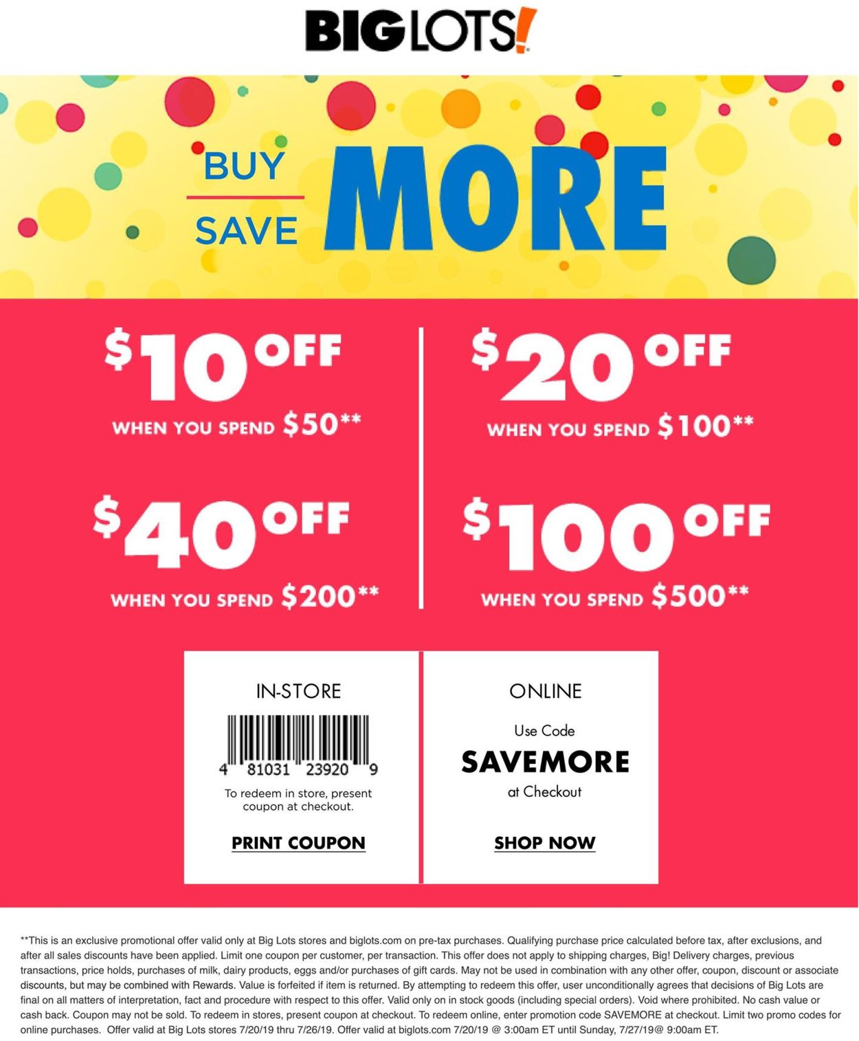 Big Lots Ad from 07/20/2019