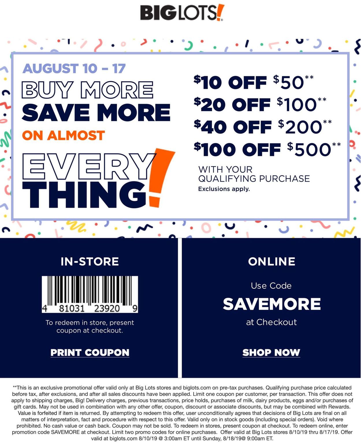 Big Lots Ad from 08/10/2019