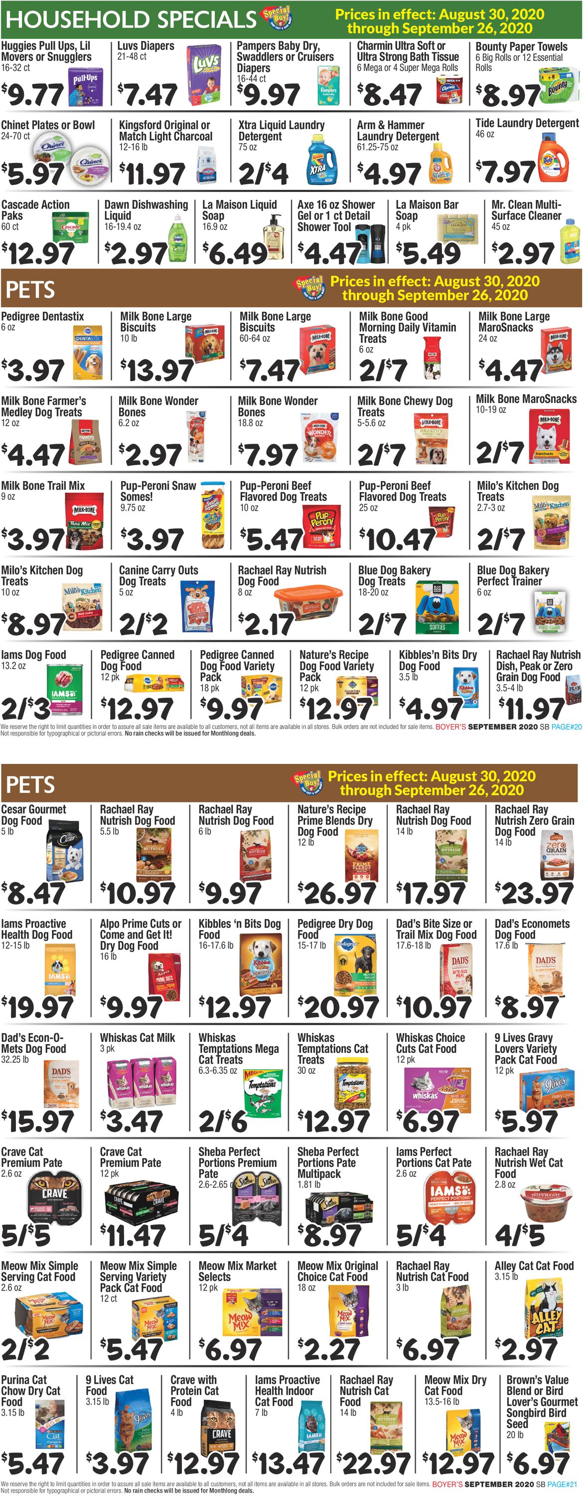 Boyer's Food Markets Ad from 08/30/2020