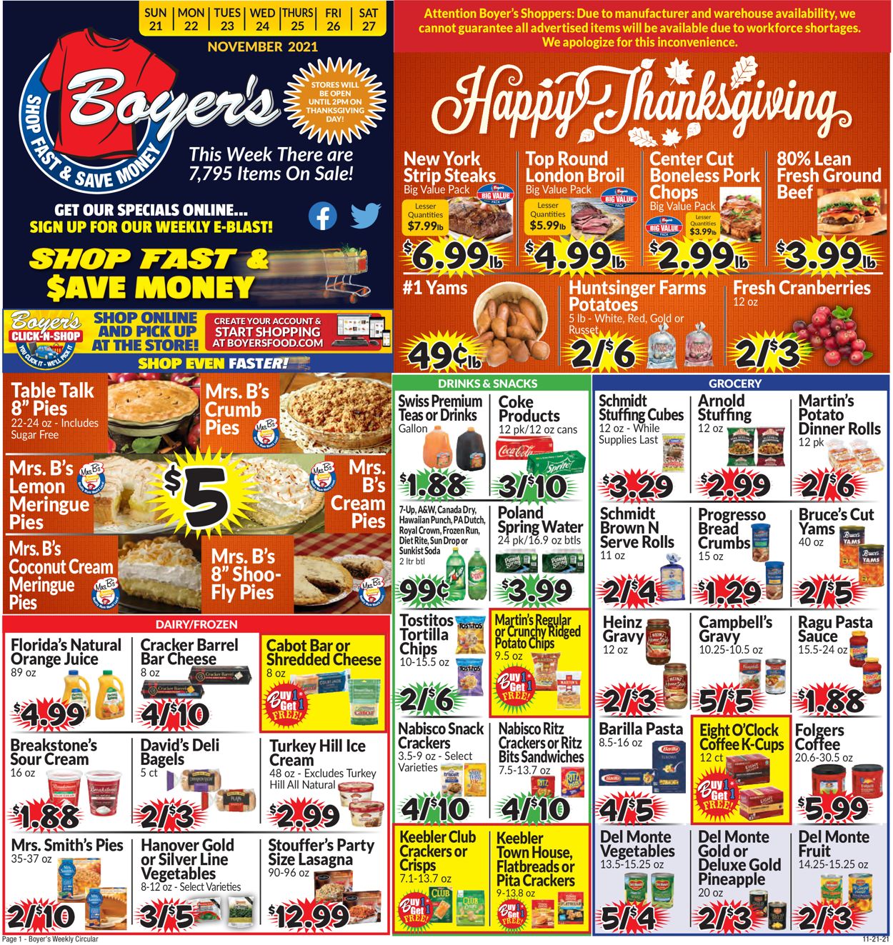 Boyer's Food Markets Ad from 11/21/2021