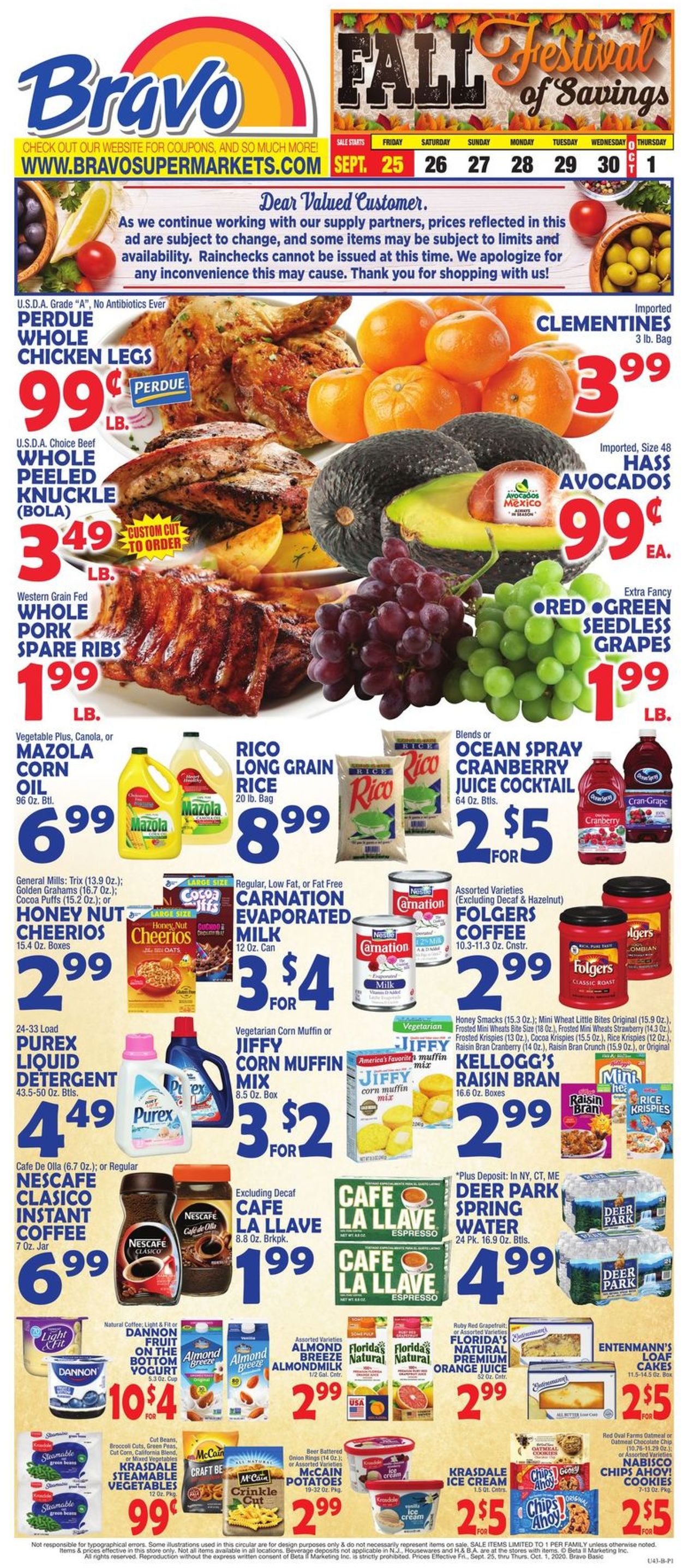 Bravo Supermarkets Ad from 09/25/2020