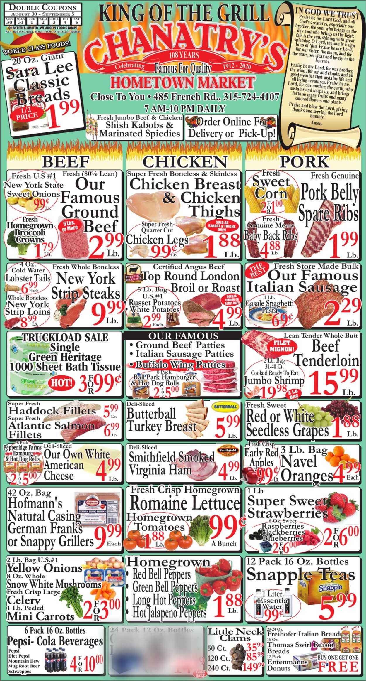 Chanatry's Hometown Market Ad from 08/30/2020