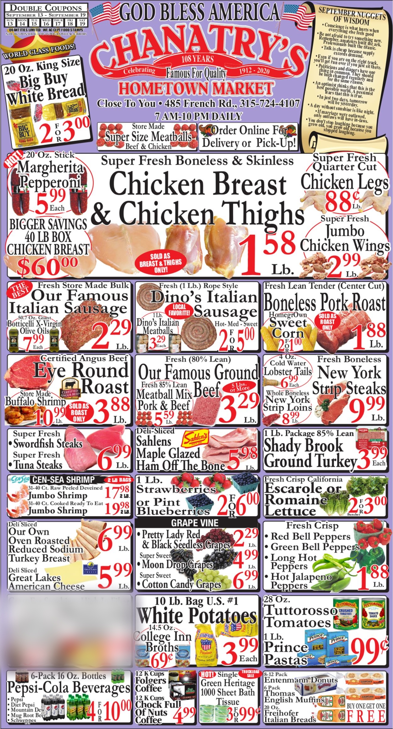 Chanatry's Hometown Market Ad from 09/13/2020
