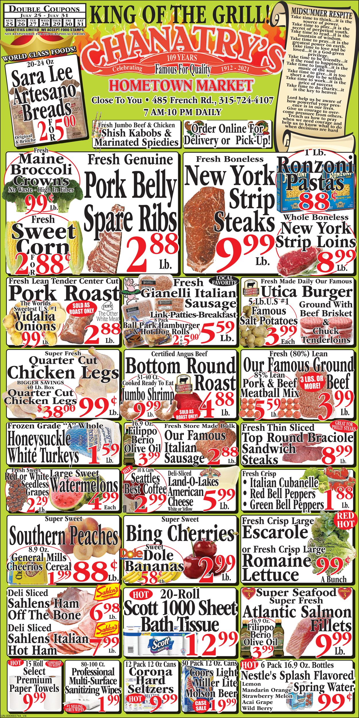 Chanatry's Hometown Market Ad from 07/25/2021