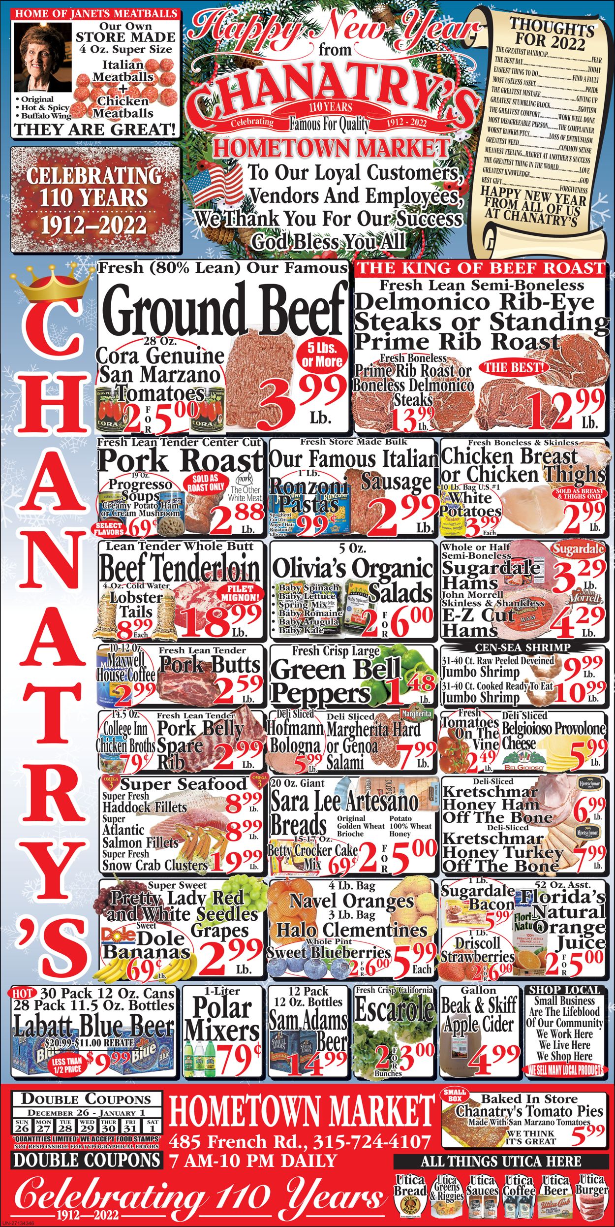 Chanatry's Hometown Market Ad from 12/26/2021