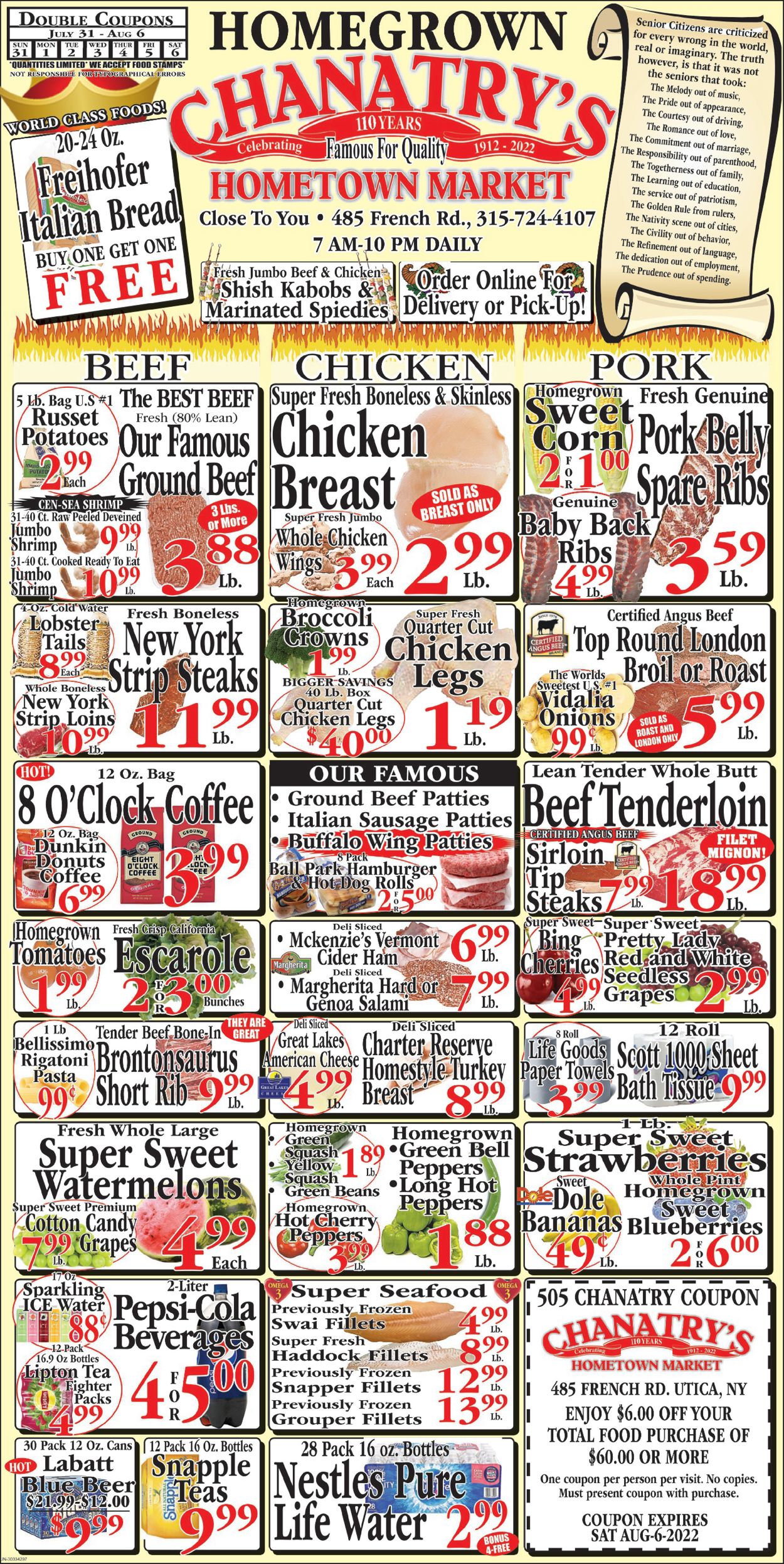 Chanatry's Hometown Market Ad from 07/31/2022