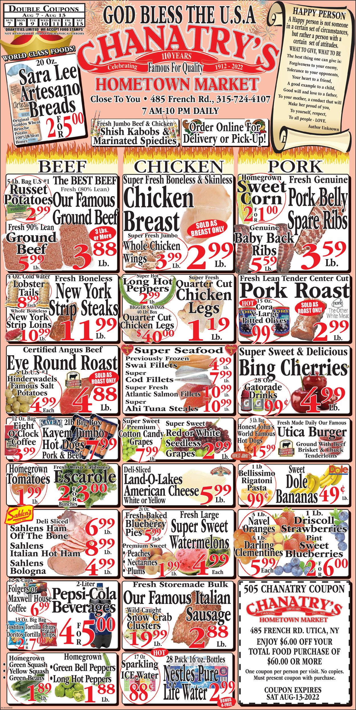 Chanatry's Hometown Market Ad from 08/07/2022