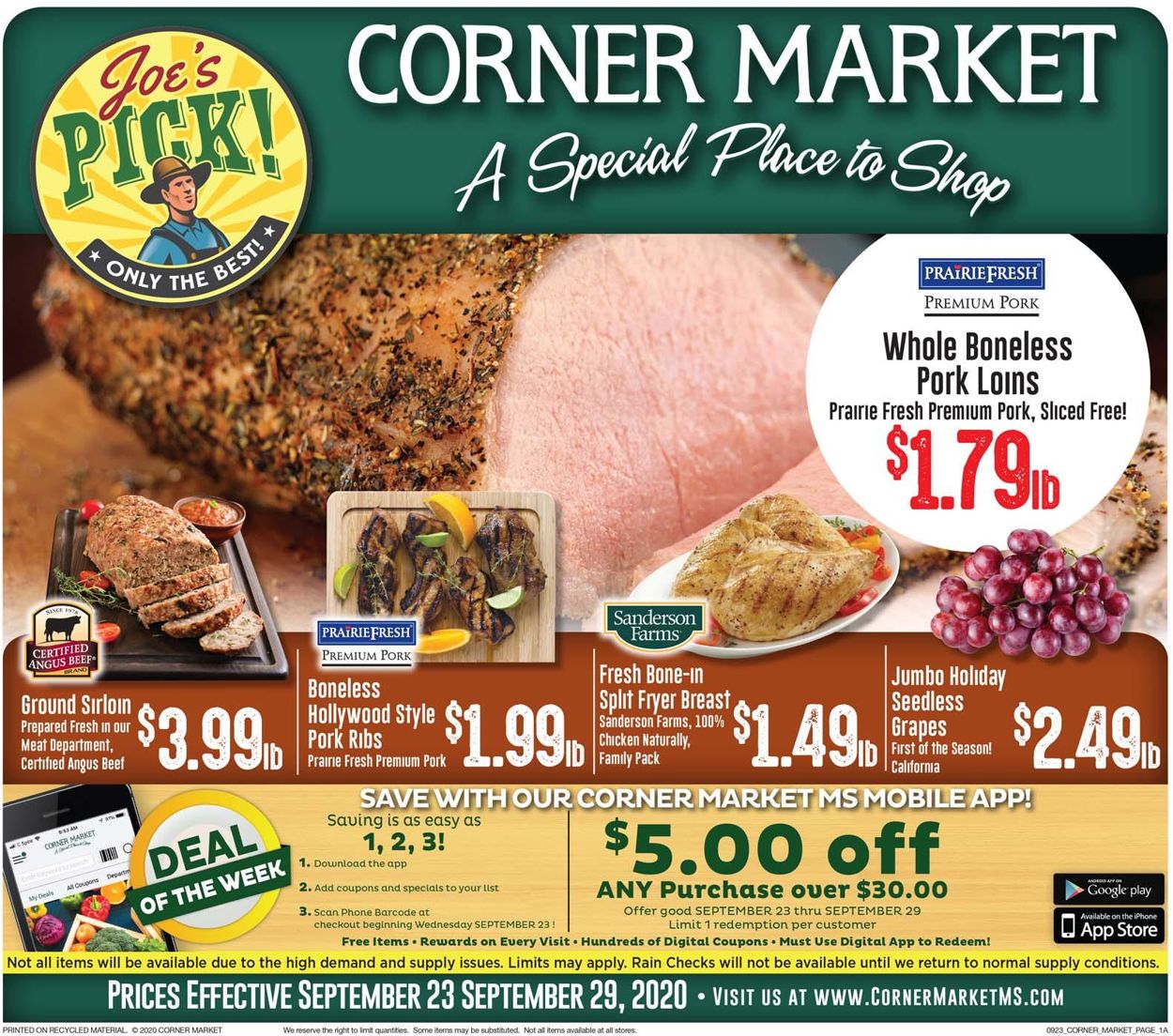 Corner Market Ad from 09/23/2020