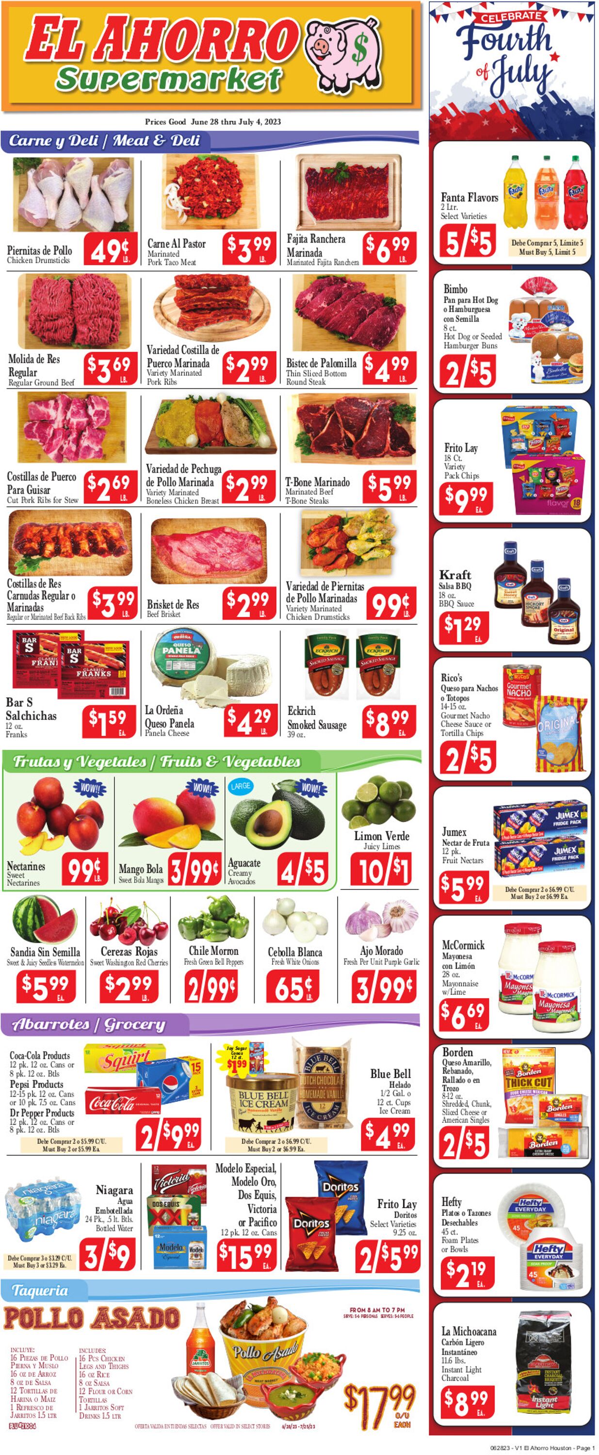 El Ahorro Supermarket Ad from 06/28/2023