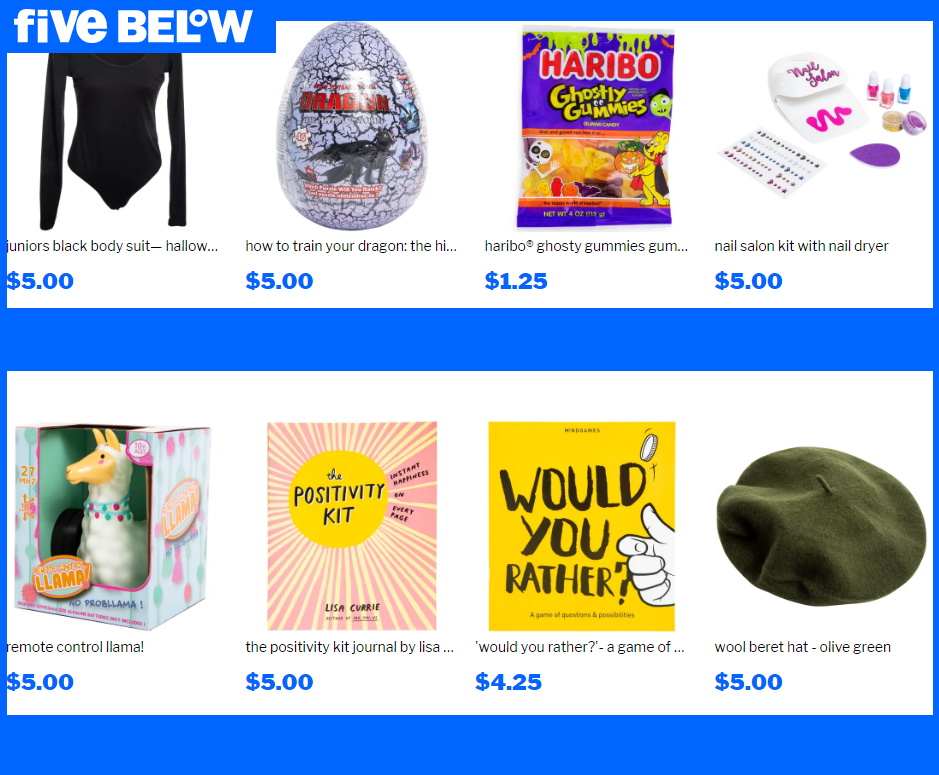 Five Below Ad from 10/16/2019