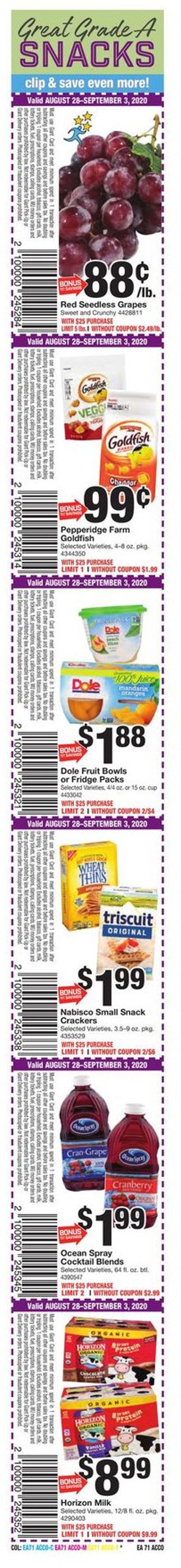 Giant Food Ad from 08/28/2020