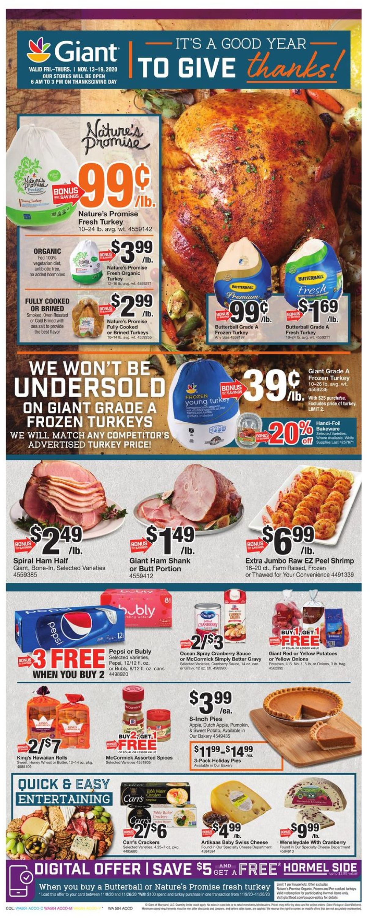 Giant Food Ad from 11/13/2020