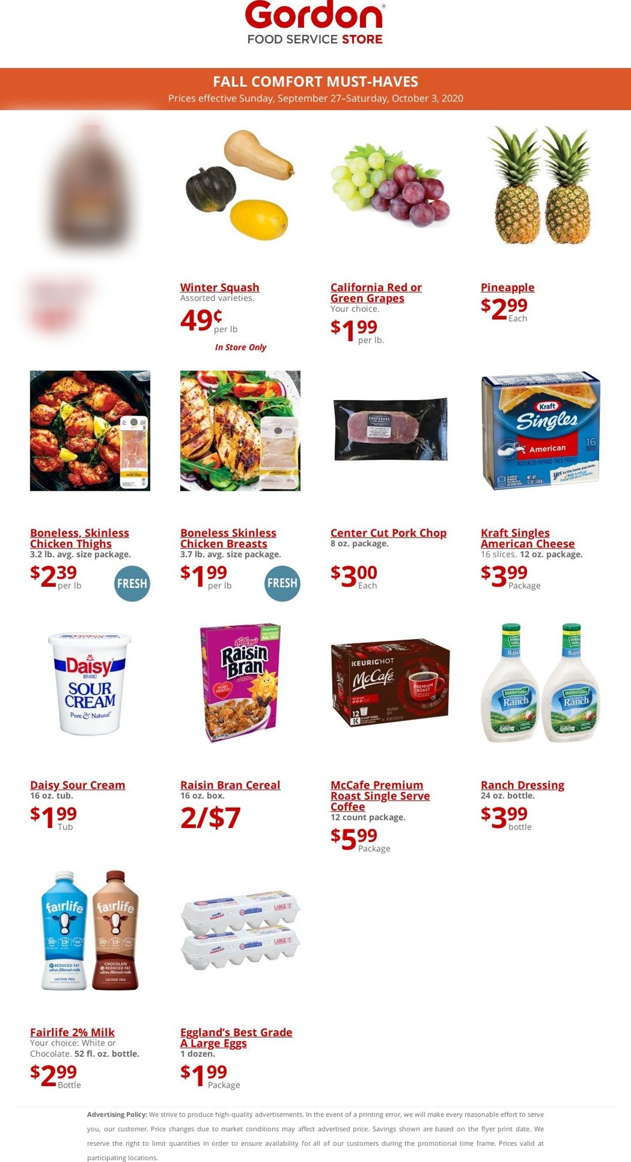 Gordon Food Service Store Ad from 09/27/2020