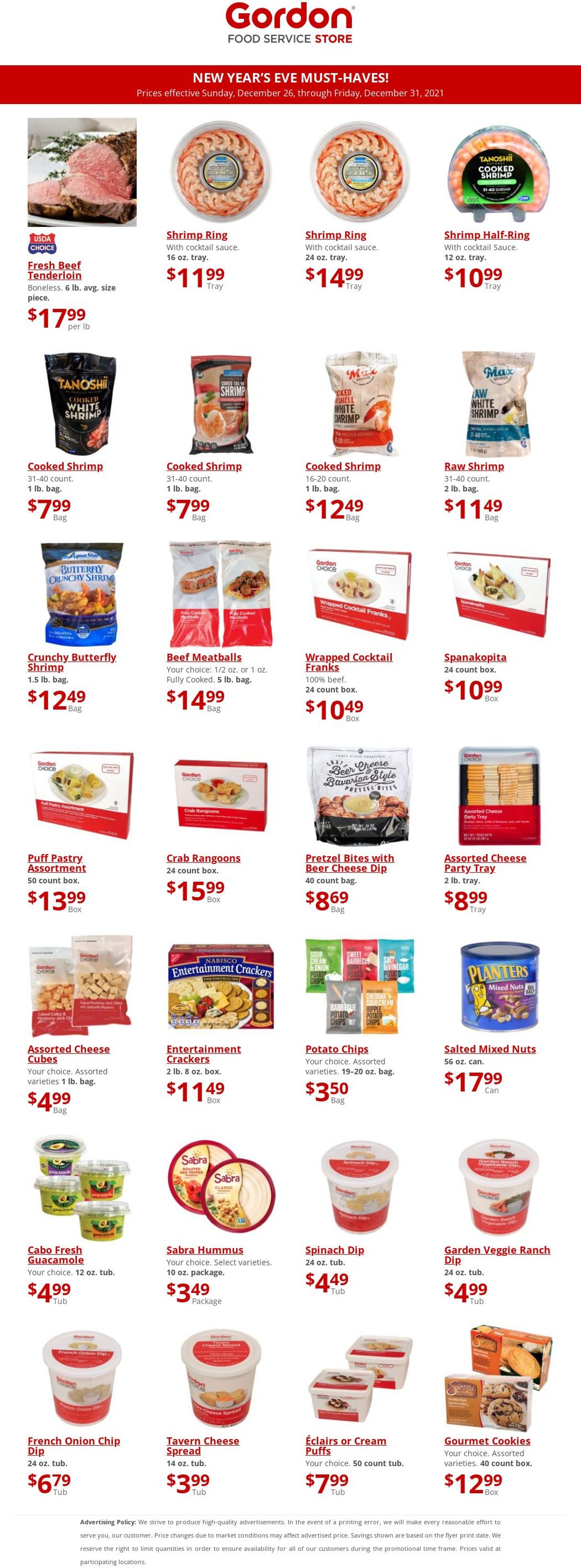 Gordon Food Service Store Ad from 12/26/2021