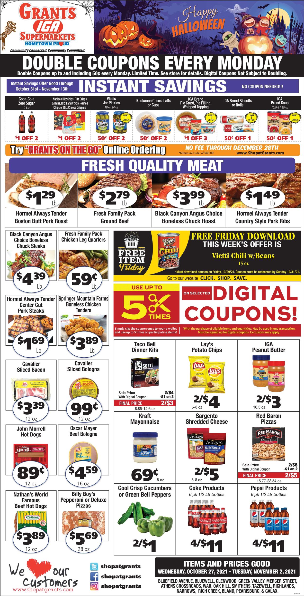 Grant's Supermarket Ad from 10/27/2021