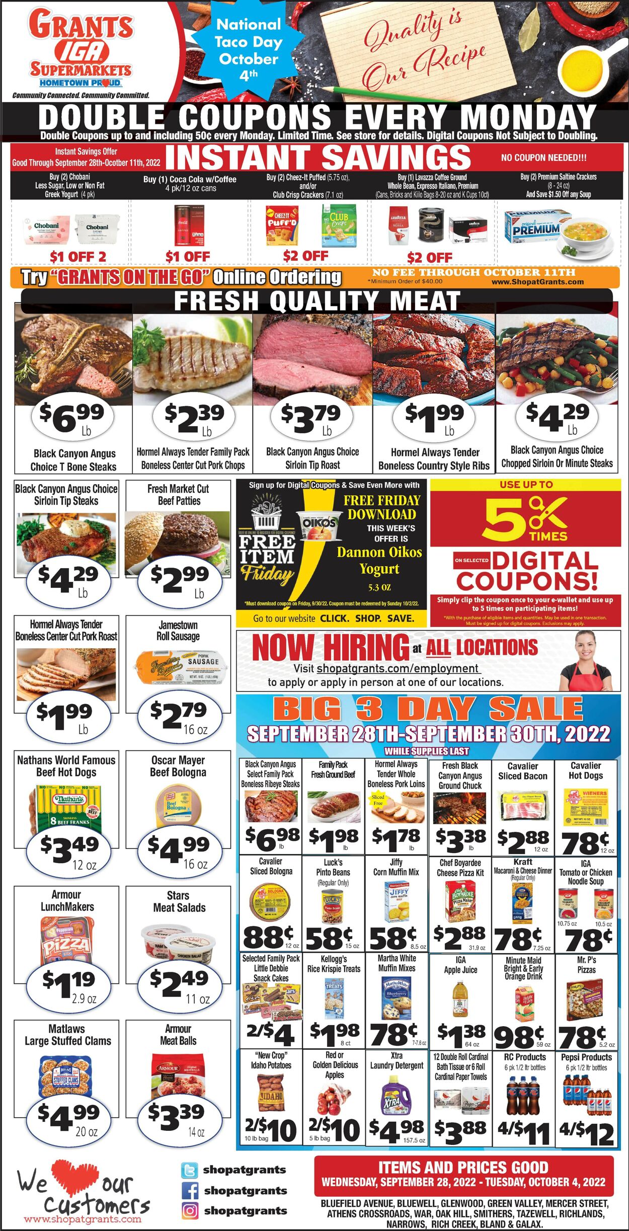 Grant's Supermarket Ad from 09/28/2022