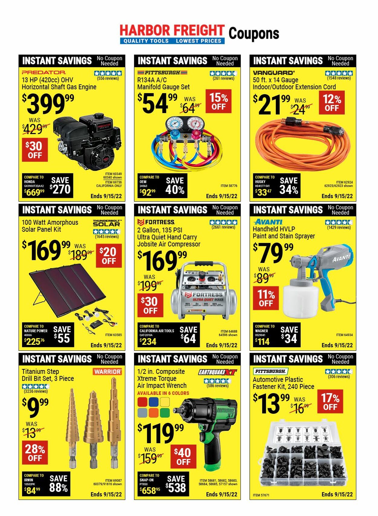 Harbor Freight Ad from 09/01/2022