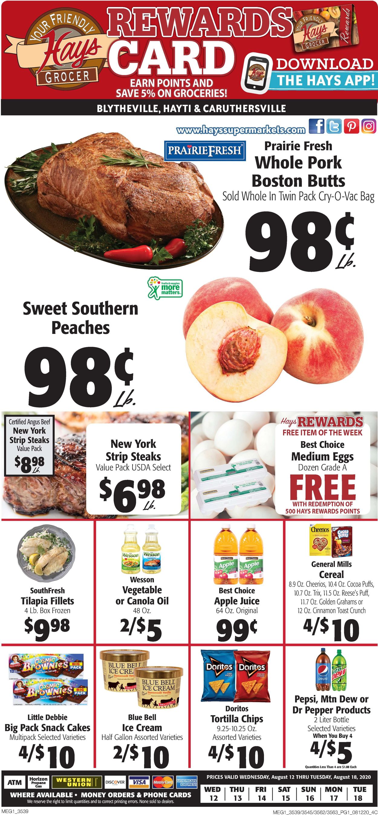 Hays Supermarket Ad from 08/12/2020