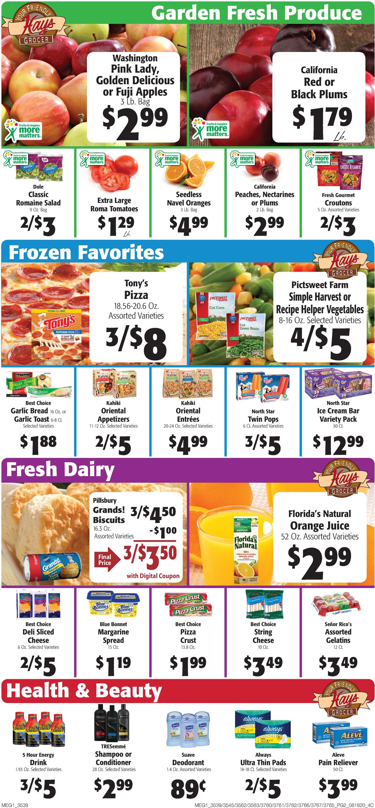 Hays Supermarket Ad from 08/19/2020