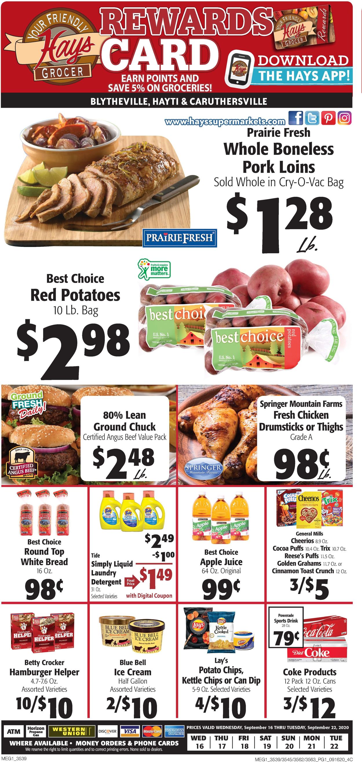 Hays Supermarket Ad from 09/16/2020
