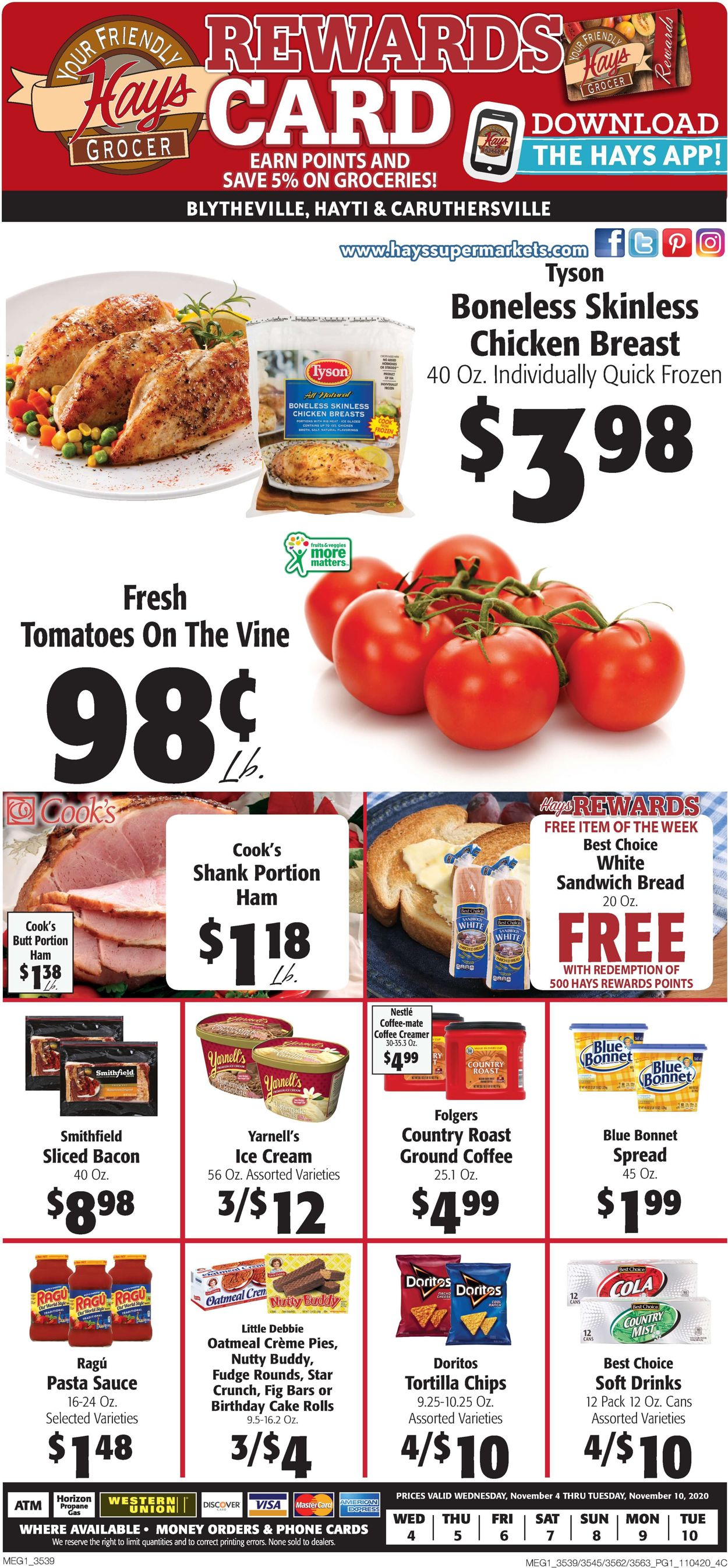 Hays Supermarket Ad from 11/04/2020