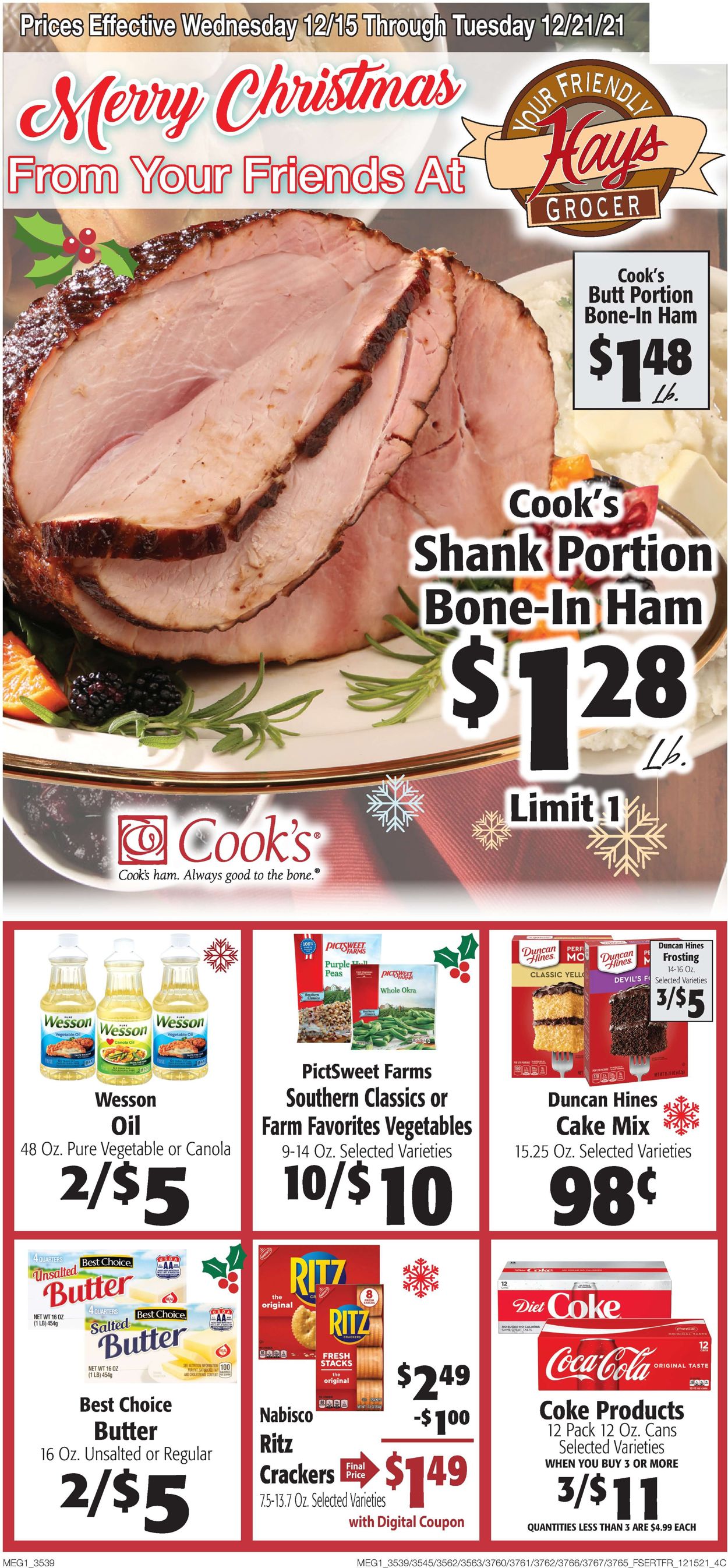 Hays Supermarket Ad from 12/15/2021
