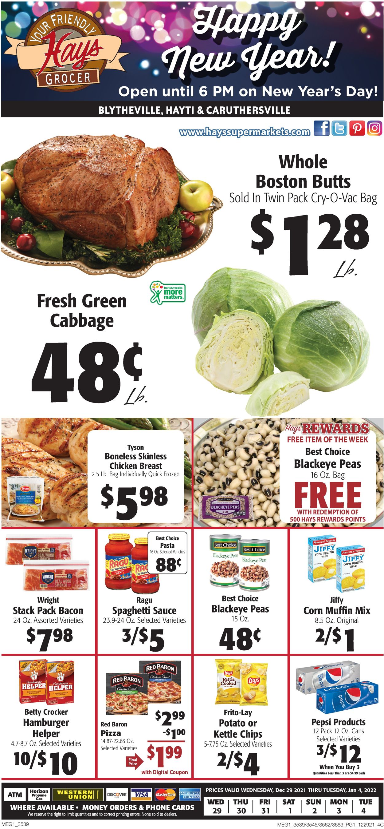 Hays Supermarket Ad from 12/29/2021