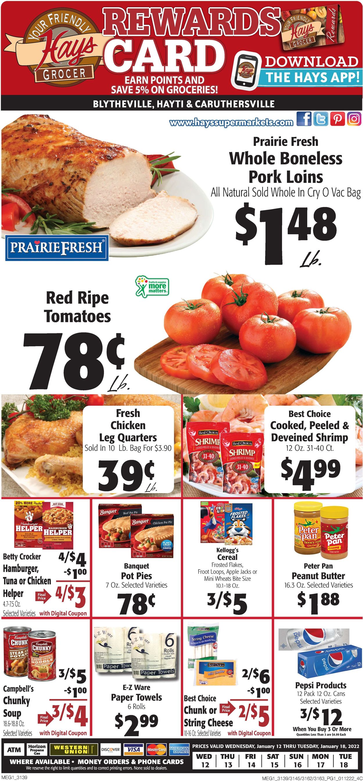 Hays Supermarket Ad from 01/12/2022