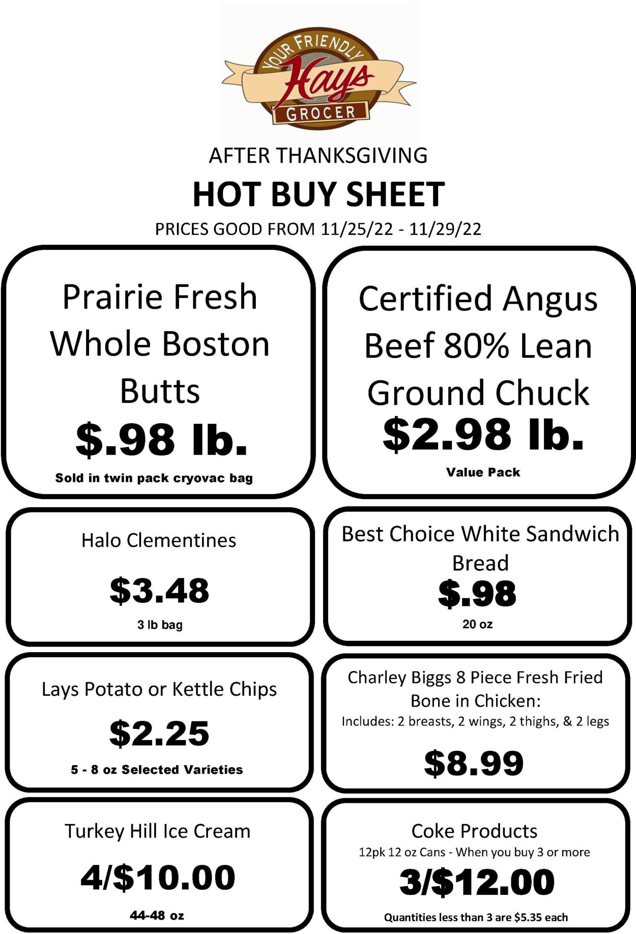 Hays Supermarket Ad from 11/25/2022