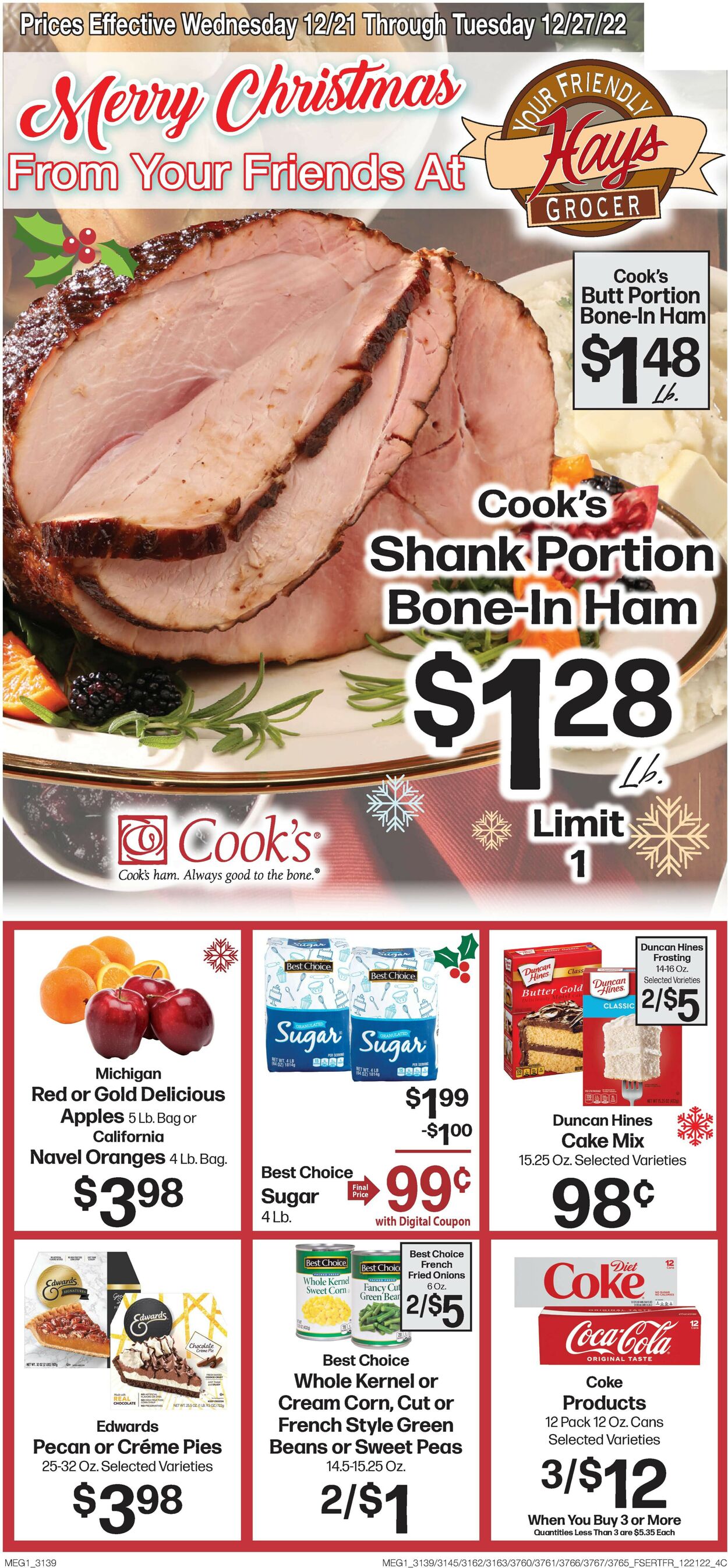 Hays Supermarket Ad from 12/21/2022