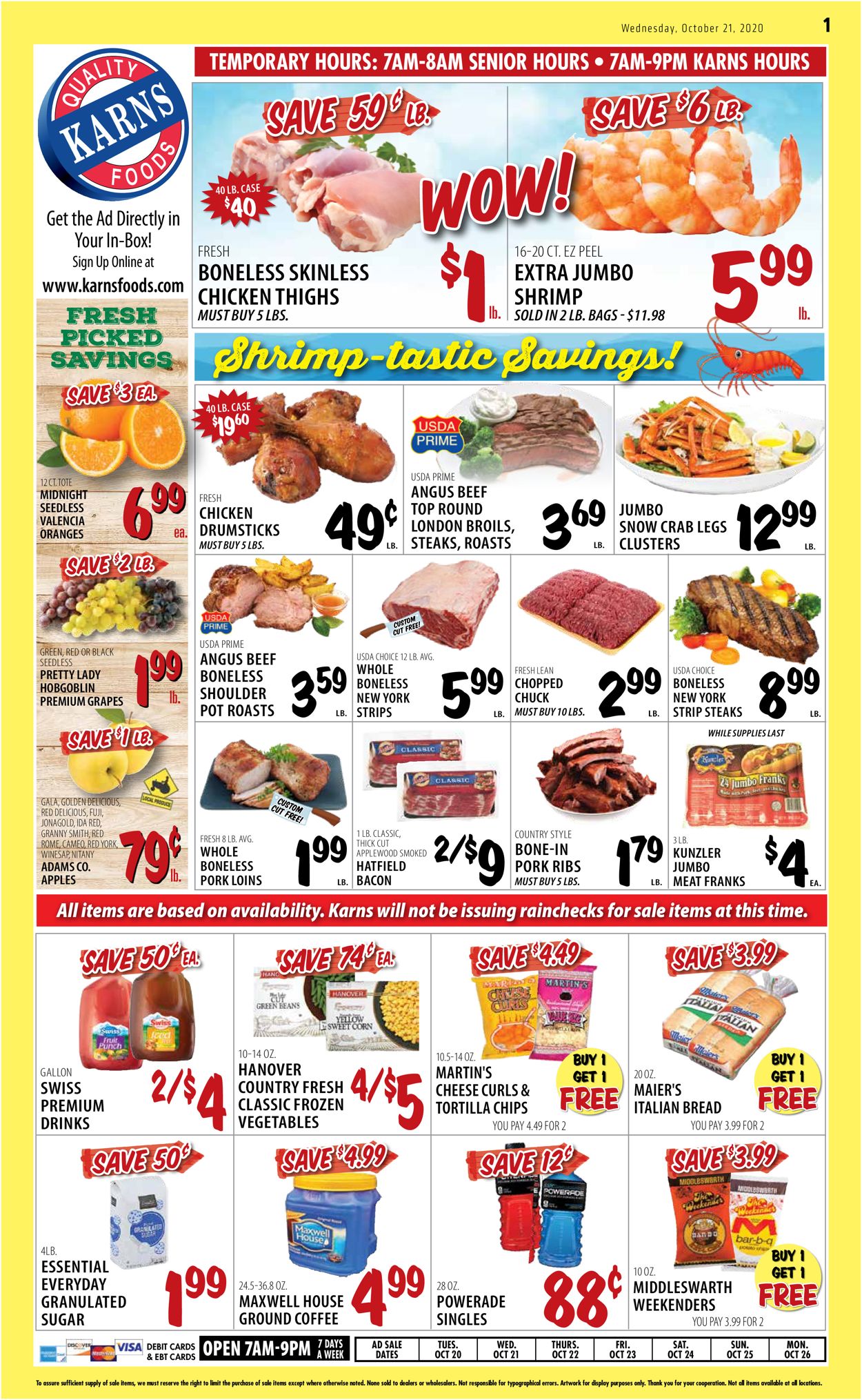 Karns Quality Foods Ad from 10/20/2020