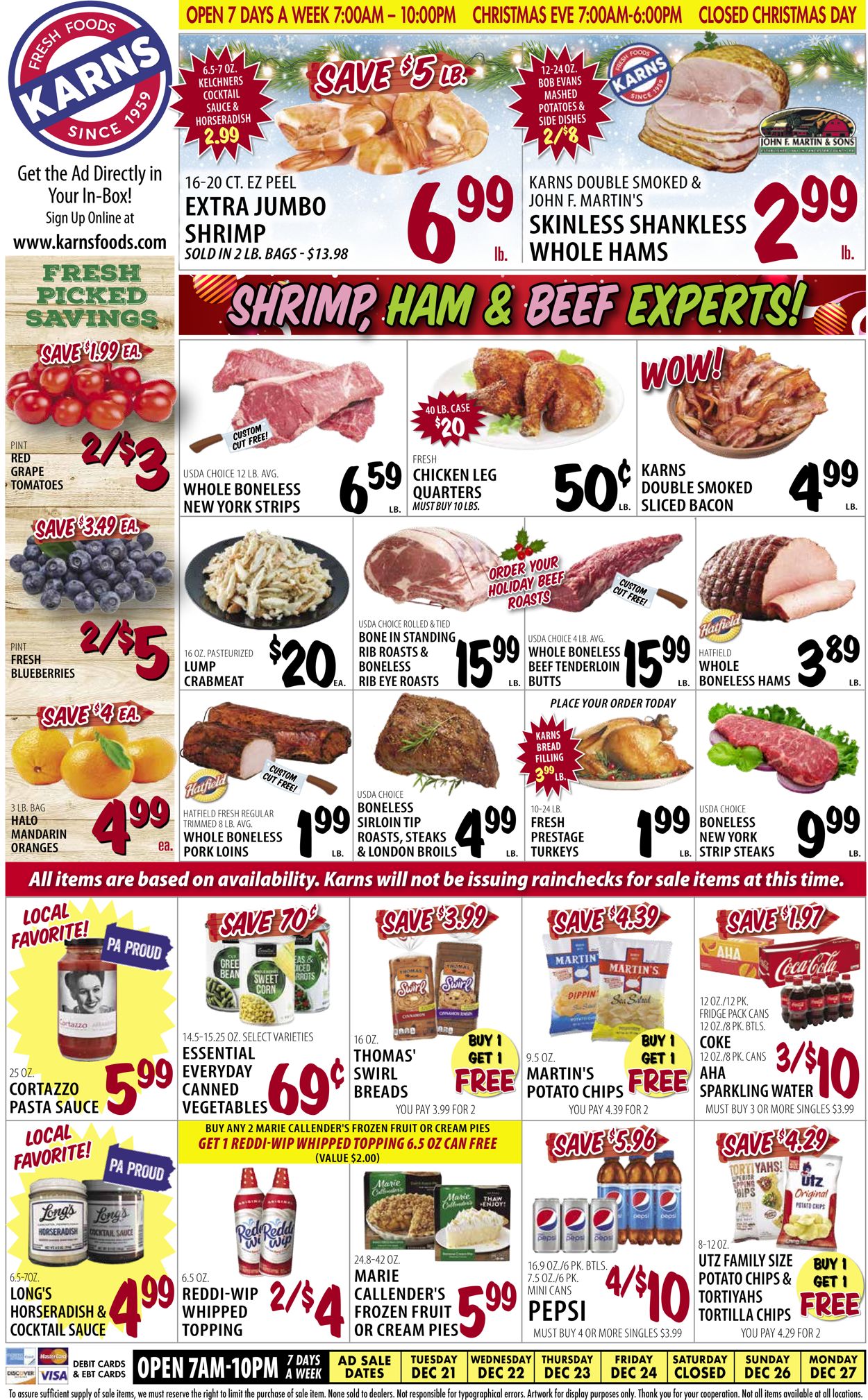 Karns Quality Foods Ad from 12/21/2021