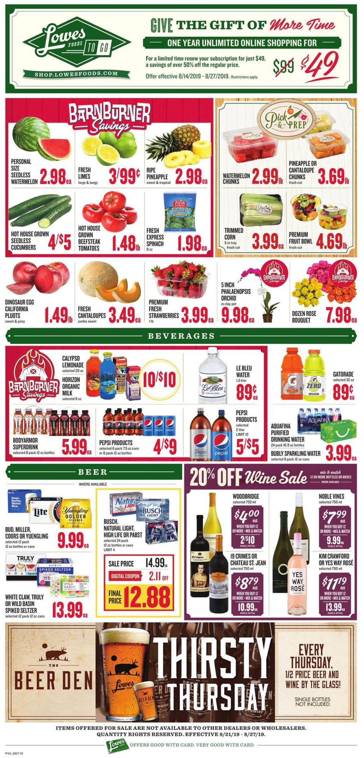 Lowes Foods Ad from 08/21/2019
