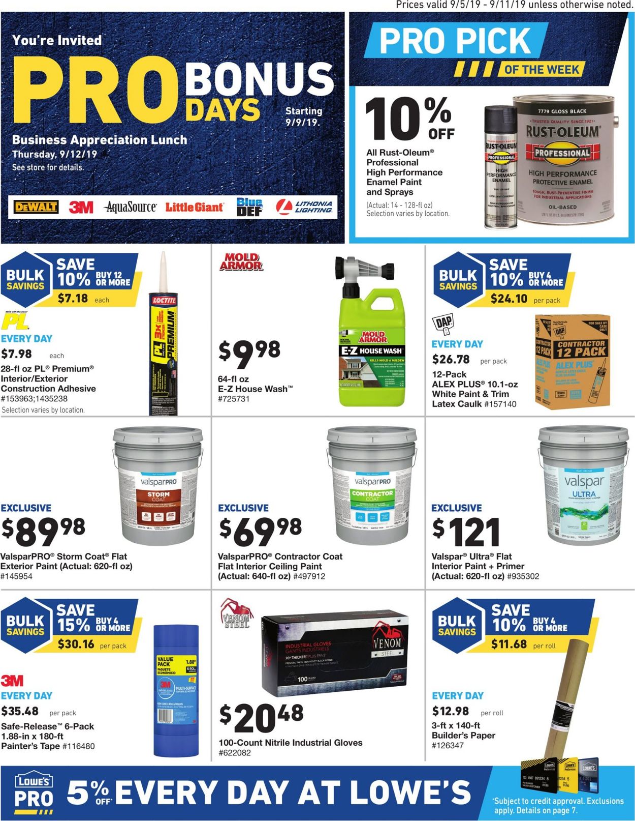 Lowe's Ad from 09/05/2019