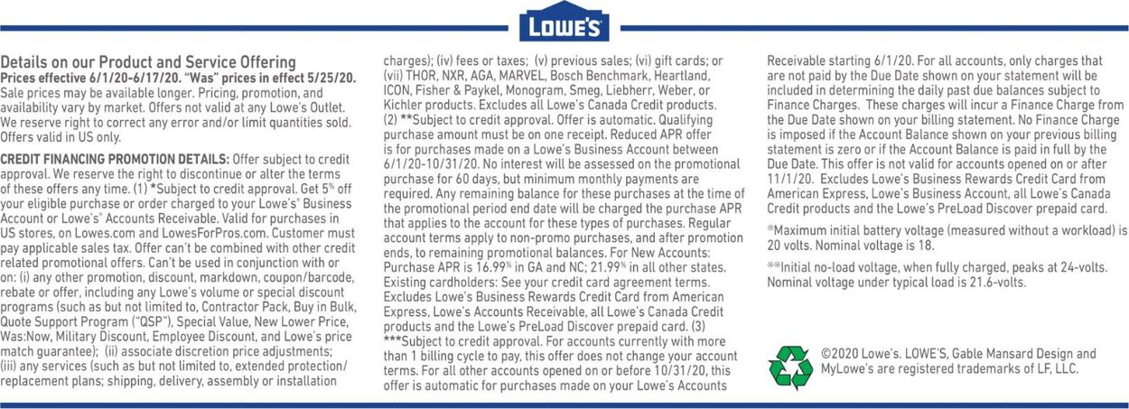 Lowe's Ad from 06/01/2020