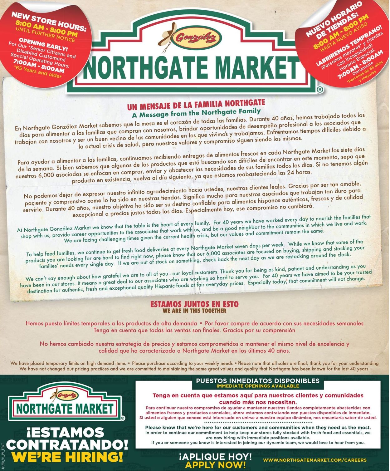 Northgate Market Ad from 04/01/2020