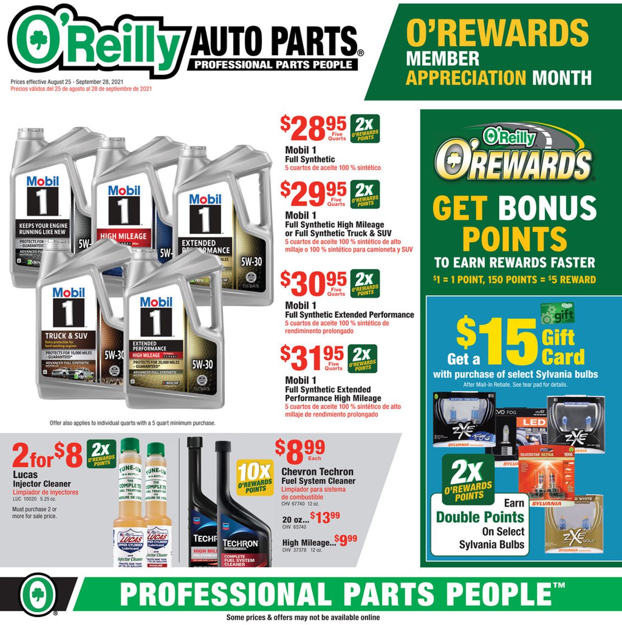 O'Reilly Auto Parts Ad from 08/25/2021