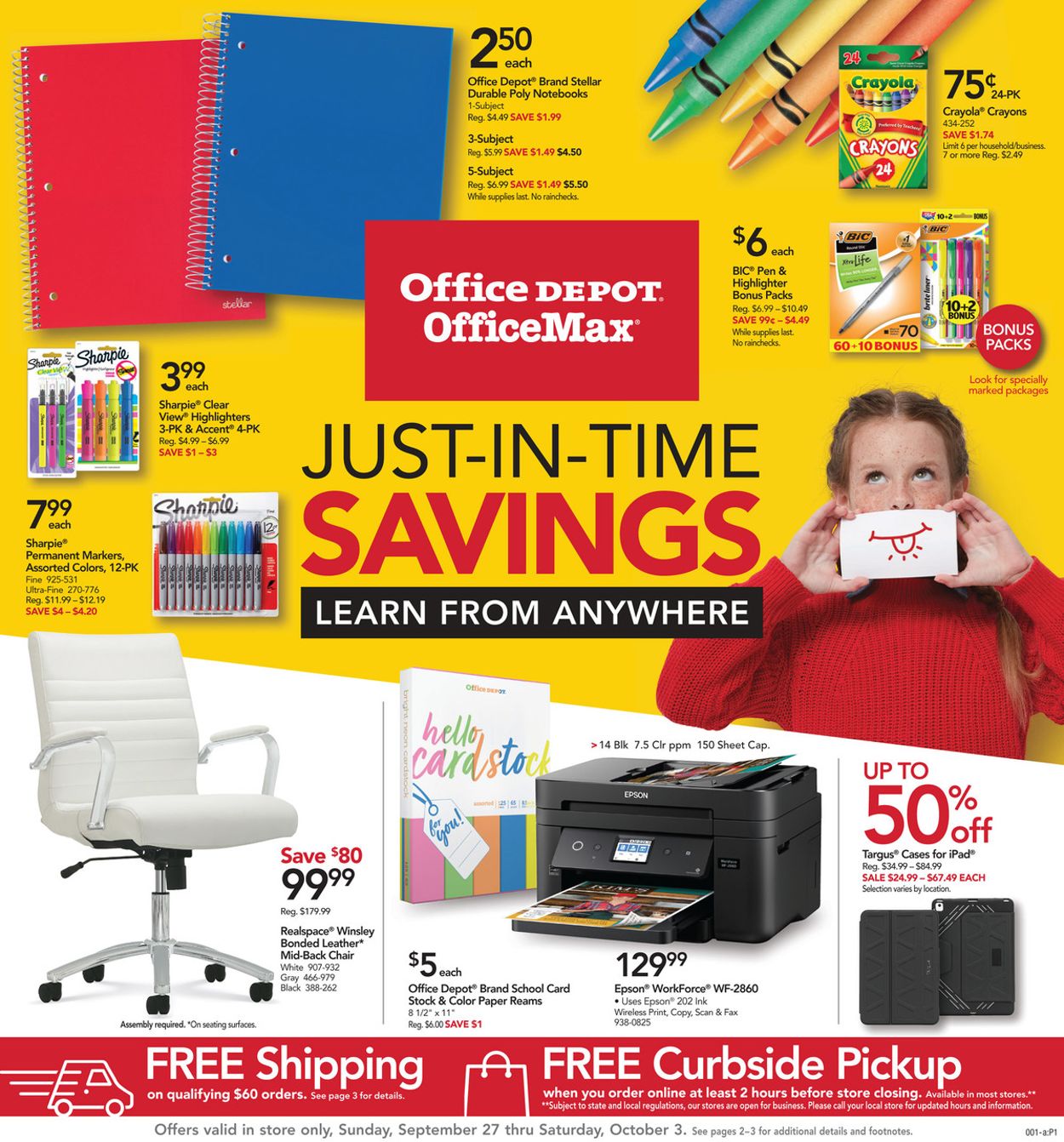 Office DEPOT Ad from 09/27/2020