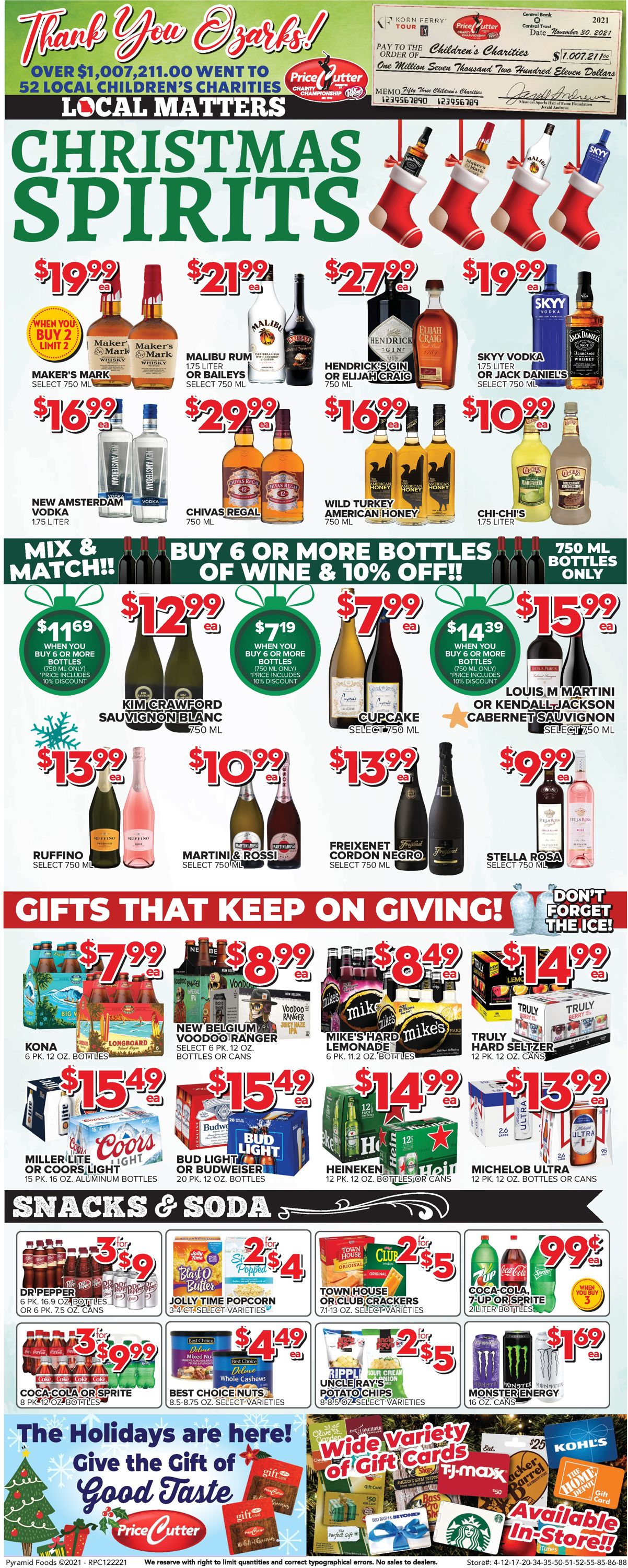 Price Cutter Ad from 12/22/2021