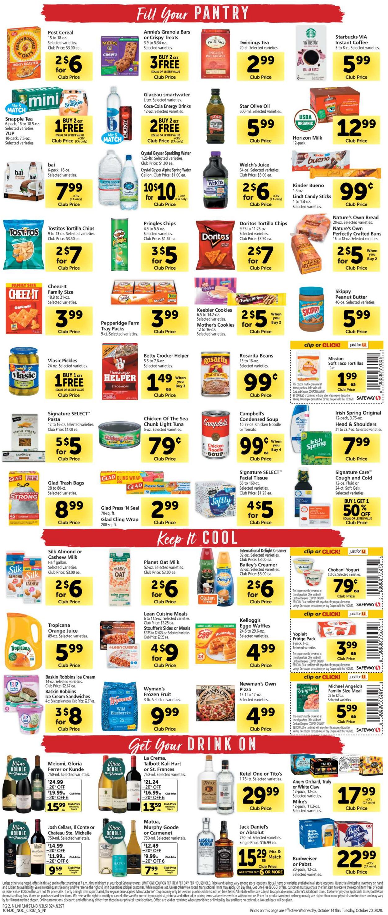 Safeway Ad from 10/14/2020