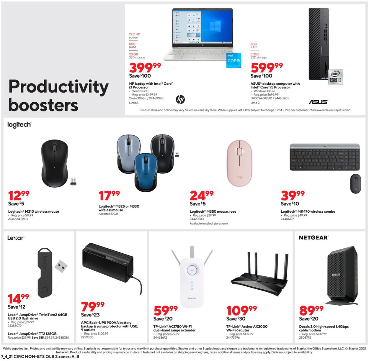 Staples Ad from 07/04/2021