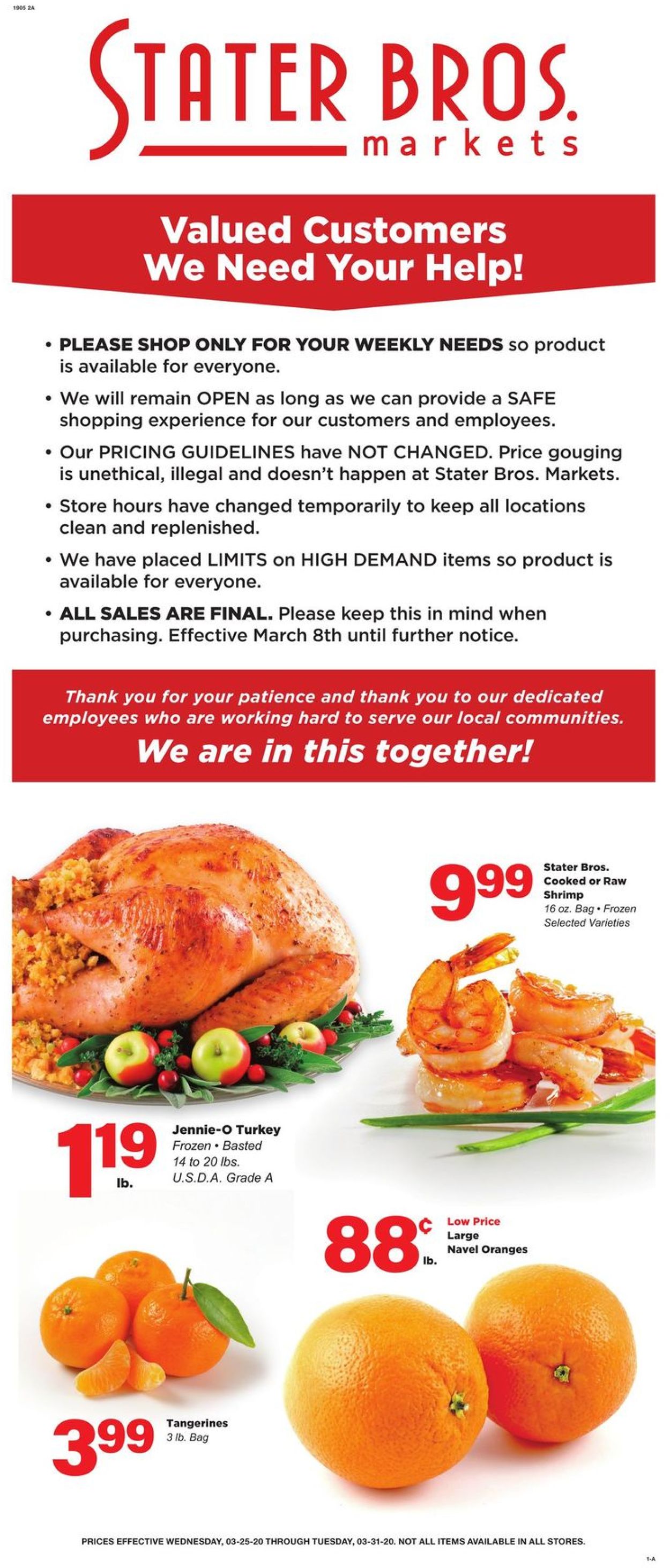 Stater Bros. Ad from 03/25/2020